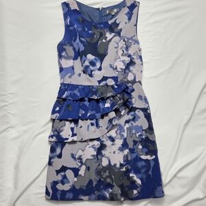 Love 21 Forever 21 Blue Abstract Floral Ruffle Mini Dress Size M Watercolor